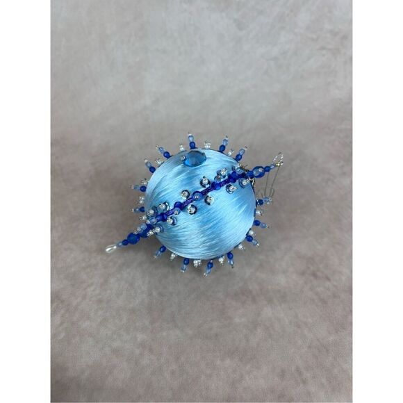 Vintage Blue Satin and Pin Christmas Ornament - Picture 1 of 7